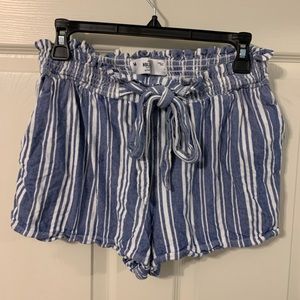 blue and white striped paper bag shorts